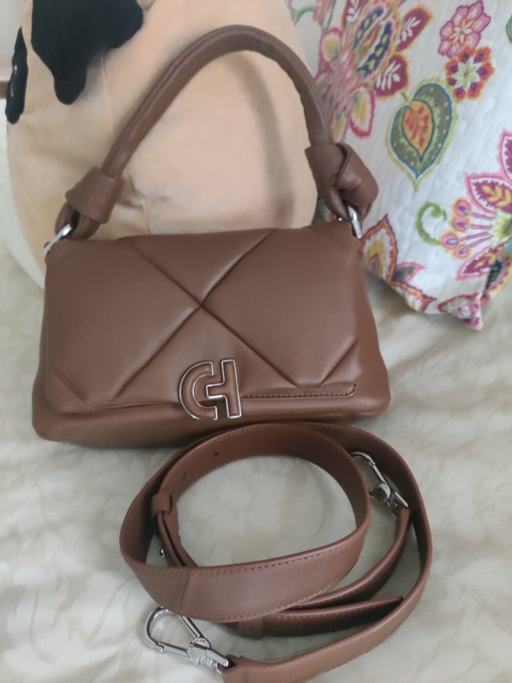 NWT Cole Haan Grand Series Quilted Leather Shoulder/Puff Bag in Caramel